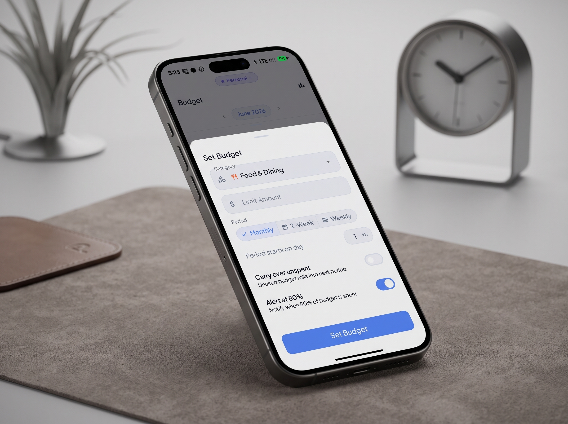 Setting a monthly, weekly, or biweekly budget in Pendara